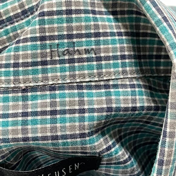 Van Heusen Shirt Men XL Blue Green Checkered Button Up Long Sleeve Cotton Blend - Picture 5 of 8